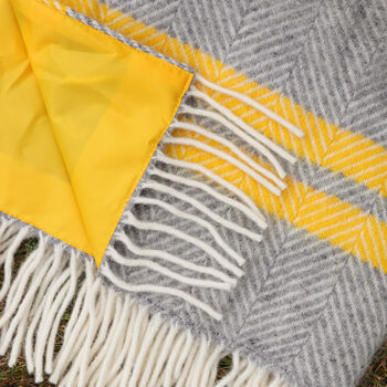 Yellow Stripe And Grey Herringbone Picnic Blanket, 2 of 4