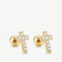 Women's 18k Gold Pavé Cross Stud Earrings, thumbnail 2 of 4