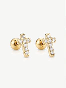 Women's 18k Gold Pavé Cross Stud Earrings, 2 of 4