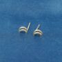 Gold Crescent Moon Stud Earrings, Dainty Minimalistic Studs, thumbnail 5 of 7