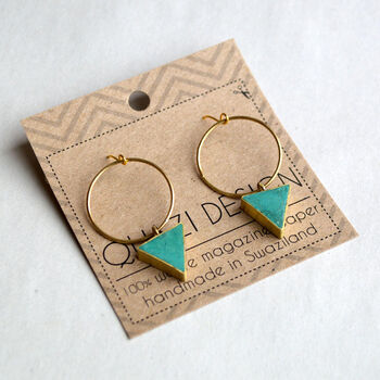 Fair Trade Recycled Paper Drop Hoop Triangle Earrings, 12 of 12