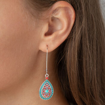 Blue And Orange Bohemian Tear Drop Earrings, 2 of 3