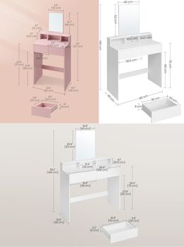 Dressing Table With Large Mirror Modern Style White, 10 of 10