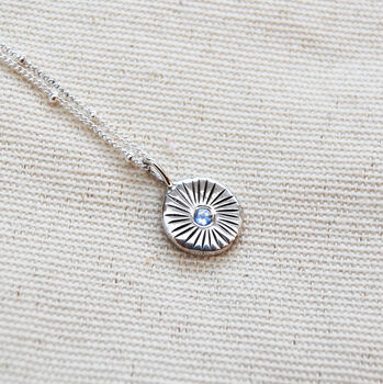 Sunburst Birthstone Necklace In Silver Or Gold, 5 of 12