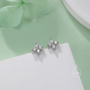 Hydrangea Cz Internally Threaded Flat Back Earrings In Sterling Silver, 2 of 11