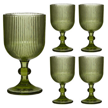 Palermo Set Of Four Green Ribbed Wine Glasses, 2 of 8