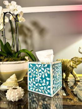 Mother Of Pearl Inlay Tissue Box | Jewelled Aqua, 3 of 5