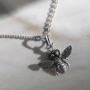 Sterling Silver Oxidised Honey Bee Necklace, 5 of 6