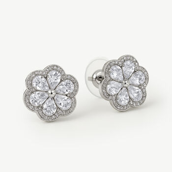 Women's Sterling Silver Bridal Flower Stud Earrings, Wedding Jewellery, 3 of 4