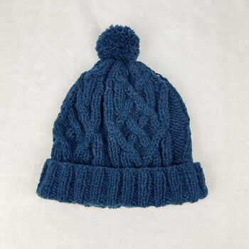 Fair Trade Unisex Cosy Cable Knit Wool Bobble Hat, 5 of 10