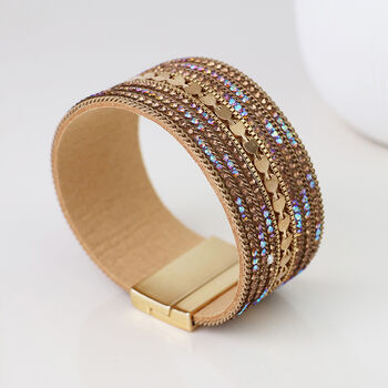 Gold Plated Iridescent Aurora Borealis Crystal Multistrand Bracelet, 3 of 6