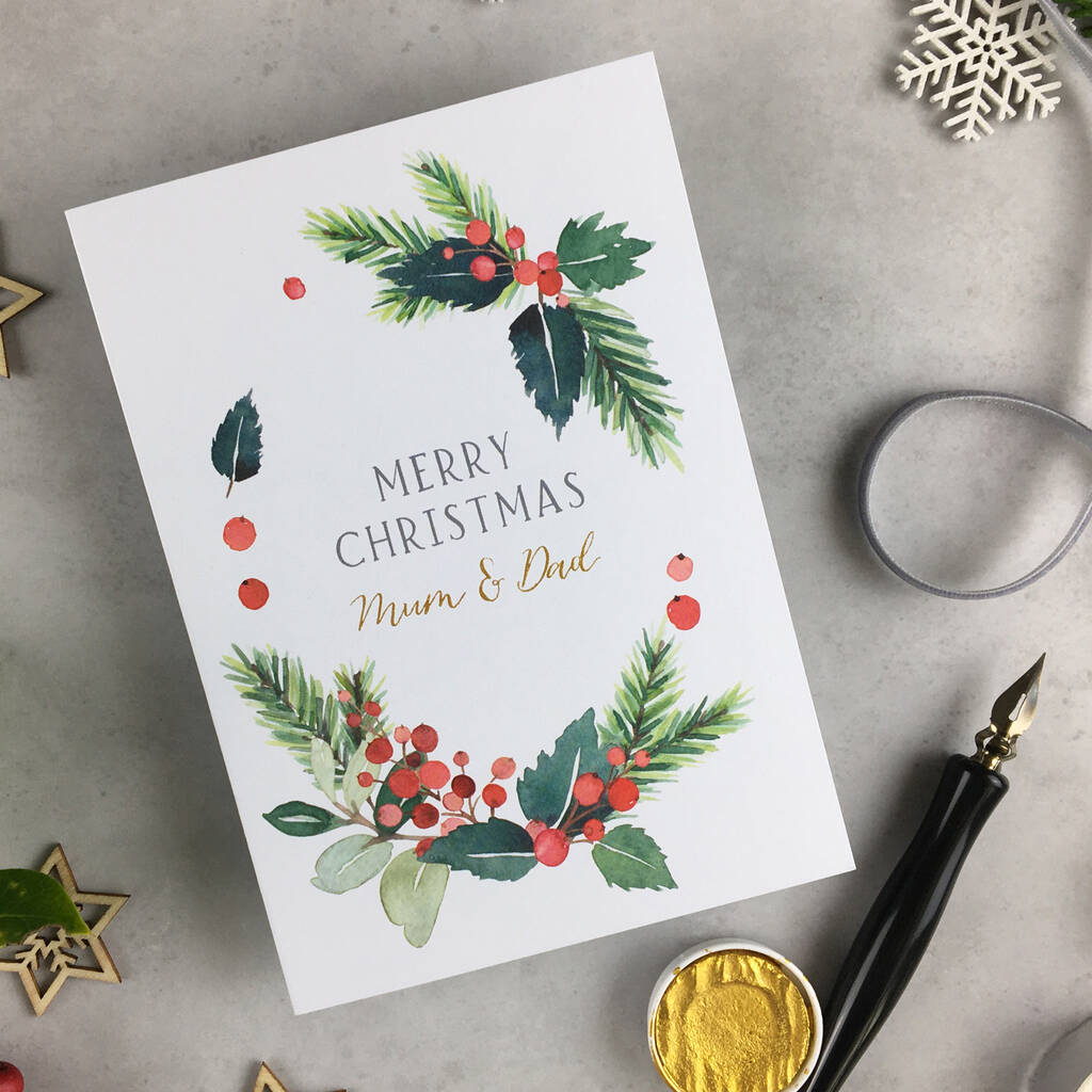 Personalised Christmas Card, Festive Foliage Design By Littlebird ...