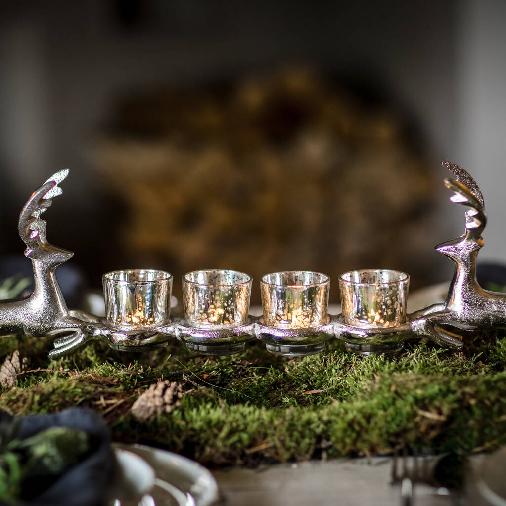 Leaping Reindeer Mercury Tea Light Holders By Marquis & Dawe