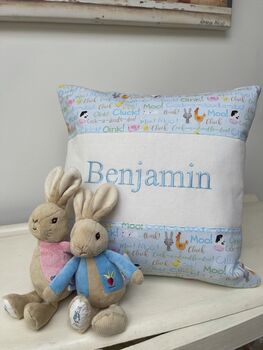 Blue Farmyard Name Cushion, 4 of 7