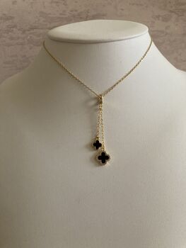 Clover 18 K Gold Plated Pendant Necklace Black, 2 of 8