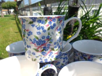 Set Of Six China Palace Mugs In Forget Me Knot Chintz Design, 5 of 8
