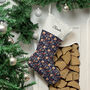 Personalised Cats Christmas Stocking In Navy, thumbnail 1 of 7