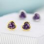 Tiny Amethyst Purple Cz Heart Stud Earrings, thumbnail 1 of 12