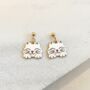 White Enamel Cat Face Drop Earrings, thumbnail 1 of 2