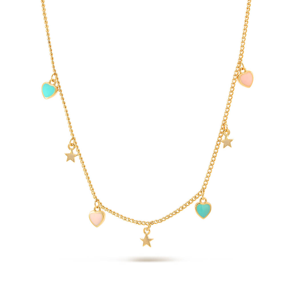 Green And Pink Heart And Star Charm Layering Necklace, 1 of 1