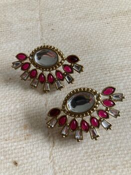 Hot Pink Kundan Statement Lightweight Earrings, 4 of 4