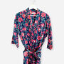 Navy And Pink Flower Block Print 100% Cotton Dressing Gown Kimono, thumbnail 2 of 2
