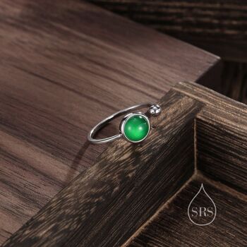 Natural Green Onyx Open Ring In Sterling Silver, 6 of 11