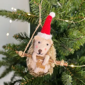 Personalised Swinging Hedgehog Christmas Decoration, 2 of 3