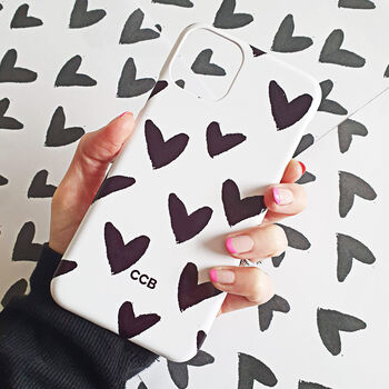 Personalised Black And White Heart Print Phone Case, 2 of 5
