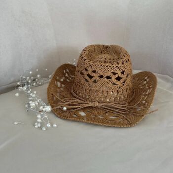 Bride To Be Pearl And Straw Cowboy Theme Hat Brown, 2 of 3