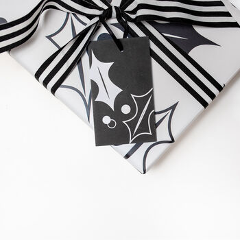 Luxury Black And White Holly, Christmas Wrapping Paper, 3 of 4