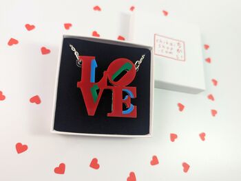 Love Necklace Acrylic Love Art Pendant Silver Plated, 2 of 10