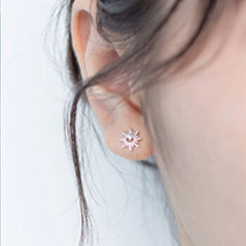 Sterling Silver Crystal Detail Sun Stud Earrings, 2 of 6