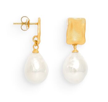 Decus Gold Stud Earrings With Large Baroque Pearl Drops, 2 of 3