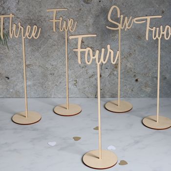 Script Font Wedding Wooden Table Numbers, 5 of 10