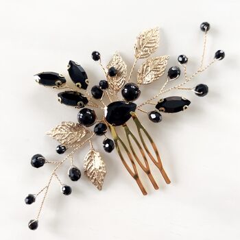 Black Crystal And Gold Leaf Hair Comb, 2 of 7