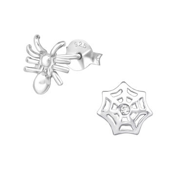 Silver Halloween Studs, Spider And Web, In A Gift Tin, 2 of 7