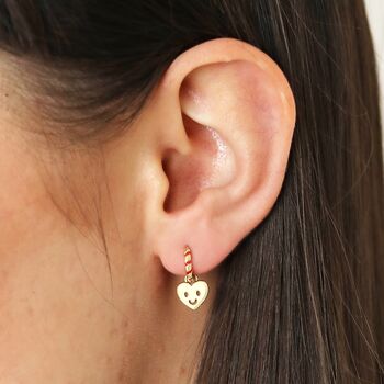 Red And Gold Heart Face Huggie Hoop Earrings, 4 of 5