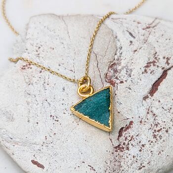 Triangle Green Aventurine Gemstone Necklace,Gold Plated, 2 of 8