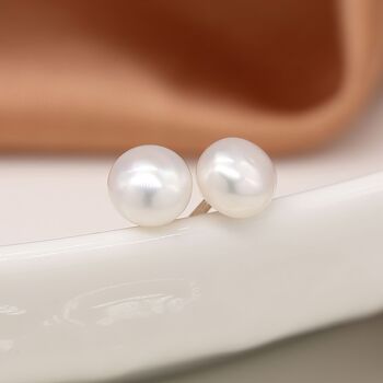 Sterling Silver White Freshwater Pearl Stud Earrings, 3 of 10