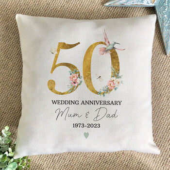 Personalised Golden Wedding Anniversary Cushion, 2 of 3