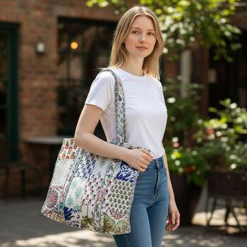 Patchwork Blue Floral Quilted Cotton Tote Bag, 2 of 5