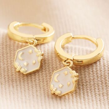 Celestial Bee Charm Huggie Earrings In Gold Plating, 9 of 11