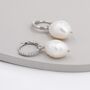 Genuine Pearl Cz Huggie Hoop Earrings Sterling Silver, thumbnail 2 of 12