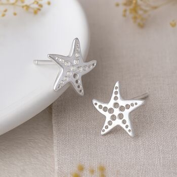 Sterling Silver Dotty Starfish Stud Earrings – 8mm, 3 of 10