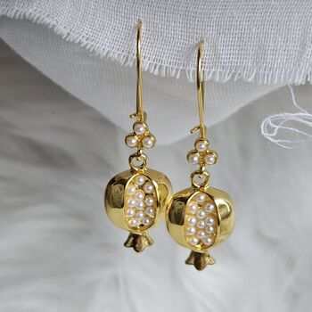 Pomegranate Drop Hoop Pearl Earrings, 5 of 12