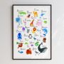 A To Z Animals Kids Room Print, thumbnail 3 of 5