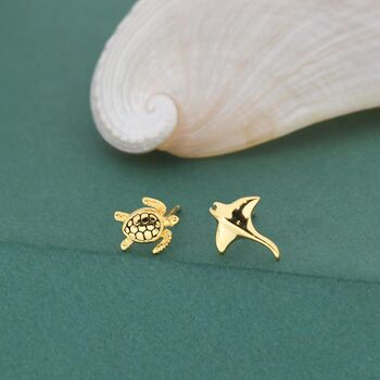 Sterling Silver Manta Ray And Sea Turtle Stud Earrings, 3 of 12
