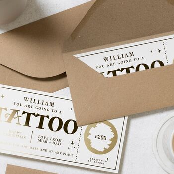 Personalised Tattoo Voucher Gold Foil Scratch Reveal, 8 of 9