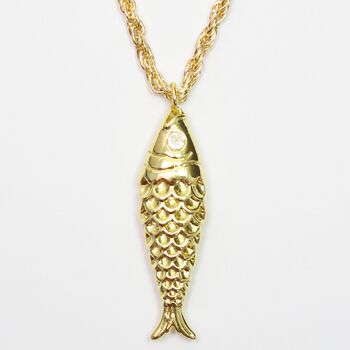 Textured Fish Charm Rope Chain Necklace Pendant, 2 of 5